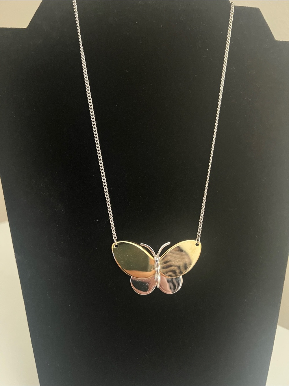 Avon Two-Tone Butterfly Necklace Silver & Gold Tones - Vintage - Original Box